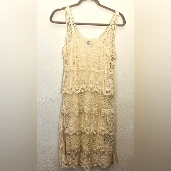 Jessica Simpson Maternity Scoop Neck Crochet Lace Ivory Tiered Tank Dress Size M - Picture 1 of 8